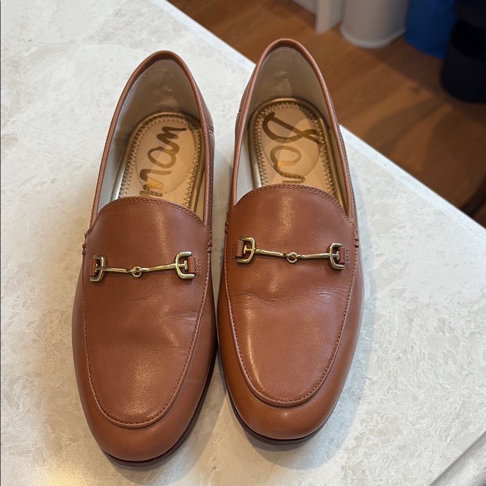 Sam Edelman Brown Leather Loafers with Gold Horsebit Detail
